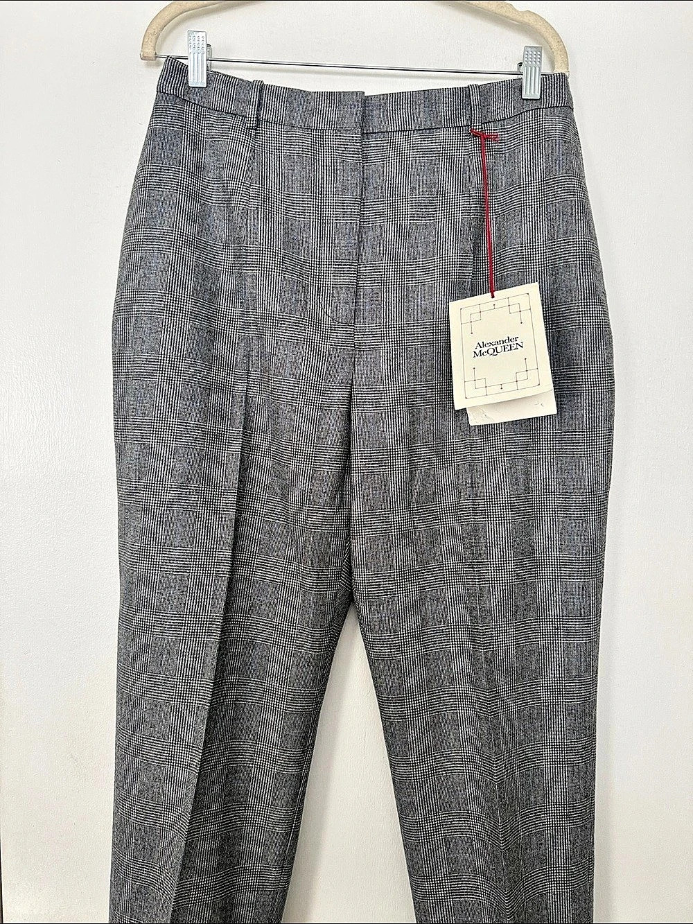 Alexander McQueen Plaid Wool Trousers in Gray & Black Size 48 IT/ 12 US NWT
